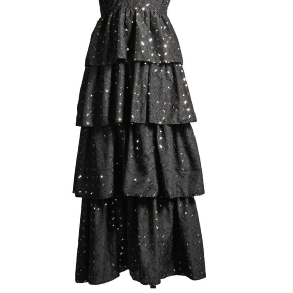 Black & Gold Sequins ruffle tiered Havana Dress by Traffic People Medium NWT - Picture 13 of 13